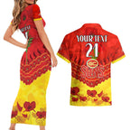 Custom Sun Football Couples Matching Short Sleeve Bodycon Dress and Hawaiian Shirt ANZAC Lest We Forget