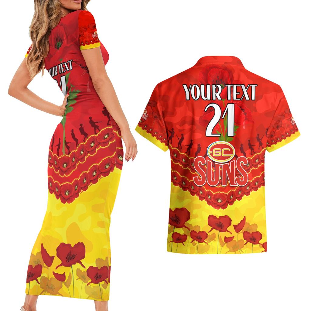 Custom Sun Football Couples Matching Short Sleeve Bodycon Dress and Hawaiian Shirt ANZAC Lest We Forget