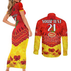 Custom Sun Football Couples Matching Short Sleeve Bodycon Dress and Long Sleeve Button Shirt ANZAC Lest We Forget