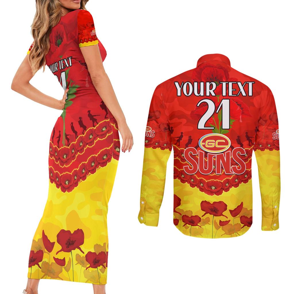 Custom Sun Football Couples Matching Short Sleeve Bodycon Dress and Long Sleeve Button Shirt ANZAC Lest We Forget
