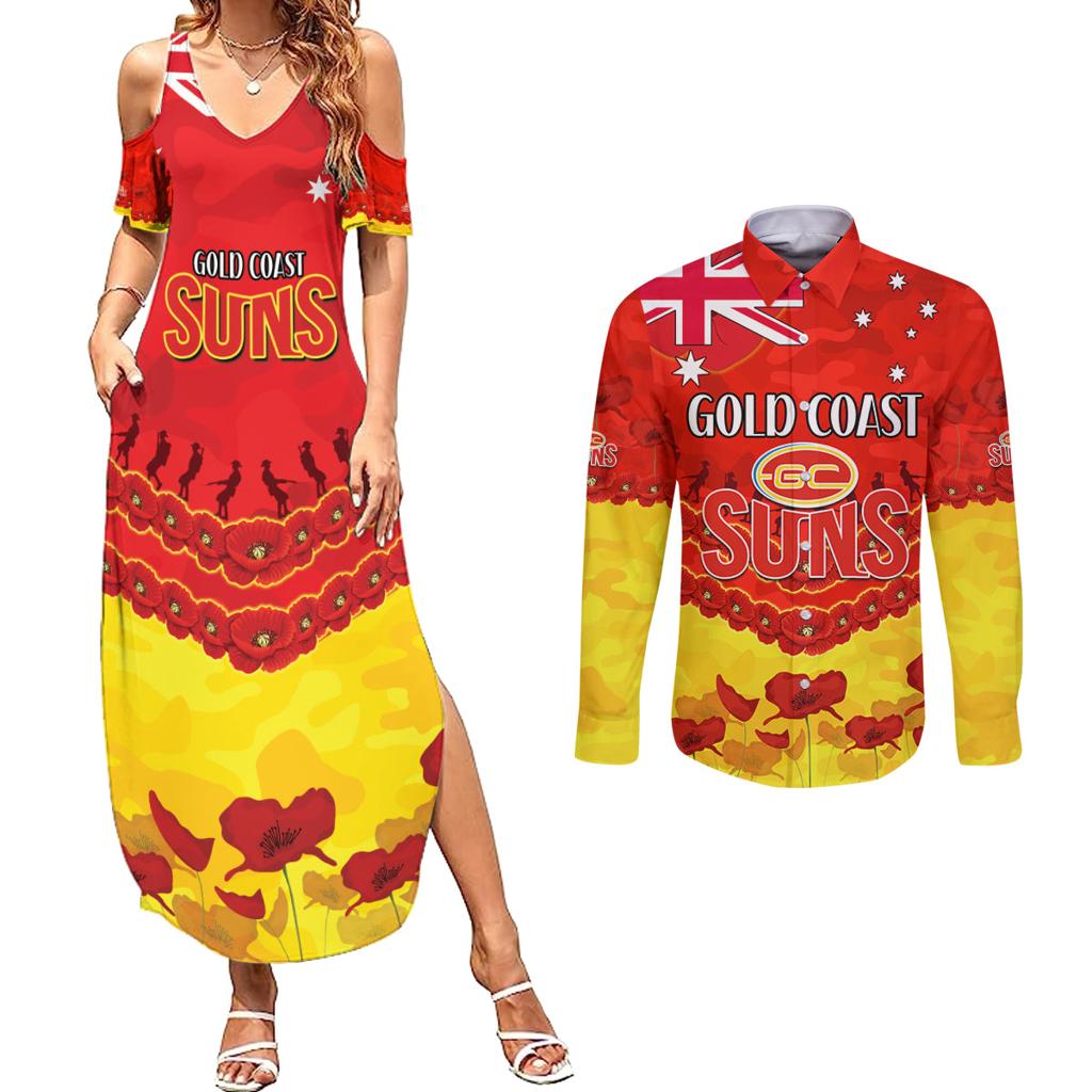 Custom Sun Football Couples Matching Summer Maxi Dress and Long Sleeve Button Shirt ANZAC Lest We Forget