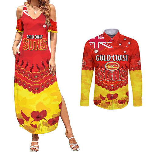 Custom Sun Football Couples Matching Summer Maxi Dress and Long Sleeve Button Shirt ANZAC Lest We Forget