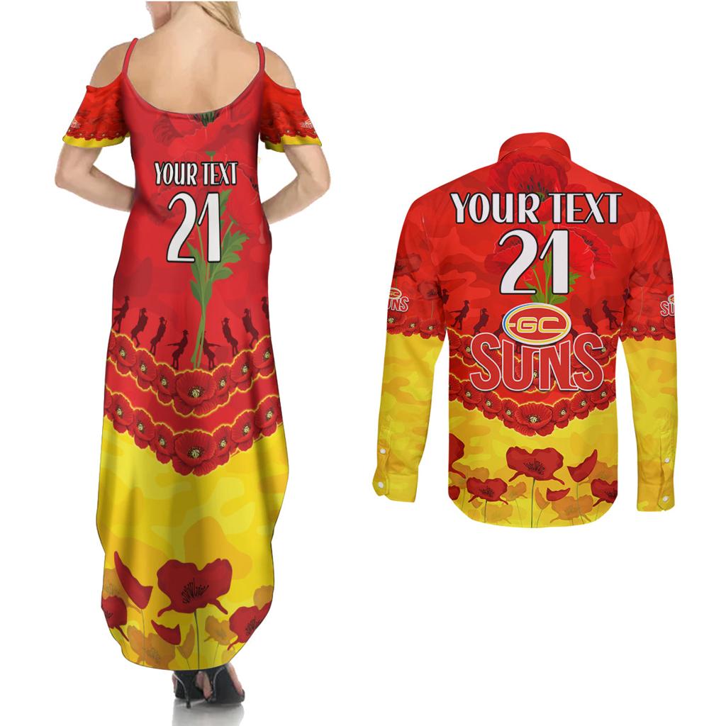 Custom Sun Football Couples Matching Summer Maxi Dress and Long Sleeve Button Shirt ANZAC Lest We Forget
