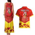 Custom Sun Football Couples Matching Tank Maxi Dress and Hawaiian Shirt ANZAC Lest We Forget