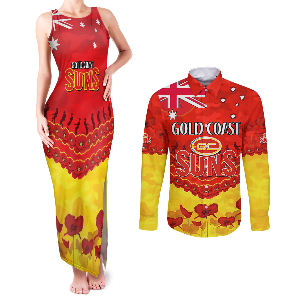 Custom Sun Football Couples Matching Tank Maxi Dress and Long Sleeve Button Shirt ANZAC Lest We Forget