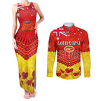 Custom Sun Football Couples Matching Tank Maxi Dress and Long Sleeve Button Shirt ANZAC Lest We Forget