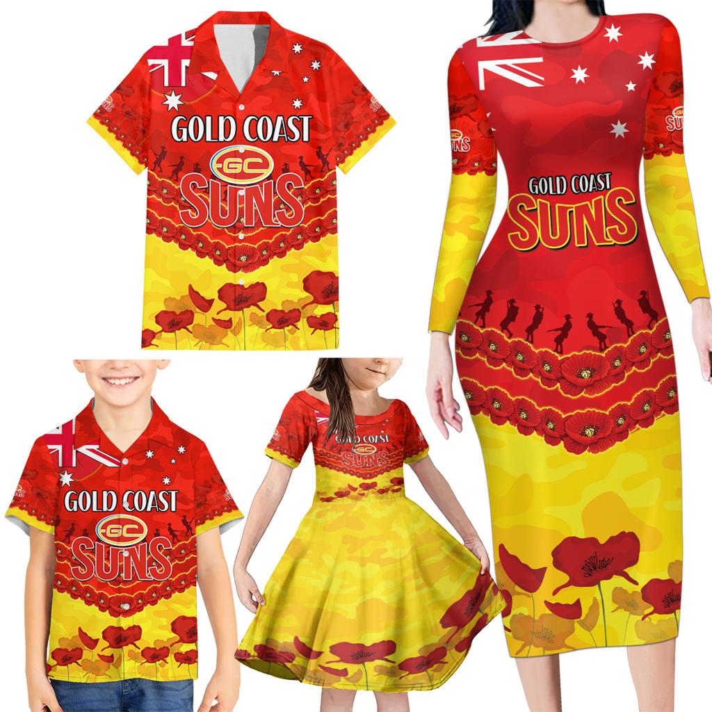 Custom Sun Football Family Matching Long Sleeve Bodycon Dress and Hawaiian Shirt ANZAC Lest We Forget