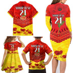 Custom Sun Football Family Matching Long Sleeve Bodycon Dress and Hawaiian Shirt ANZAC Lest We Forget