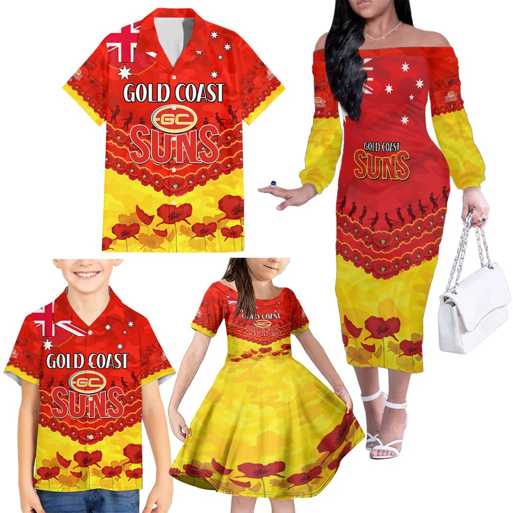 Custom Sun Football Family Matching Off The Shoulder Long Sleeve Dress and Hawaiian Shirt ANZAC Lest We Forget
