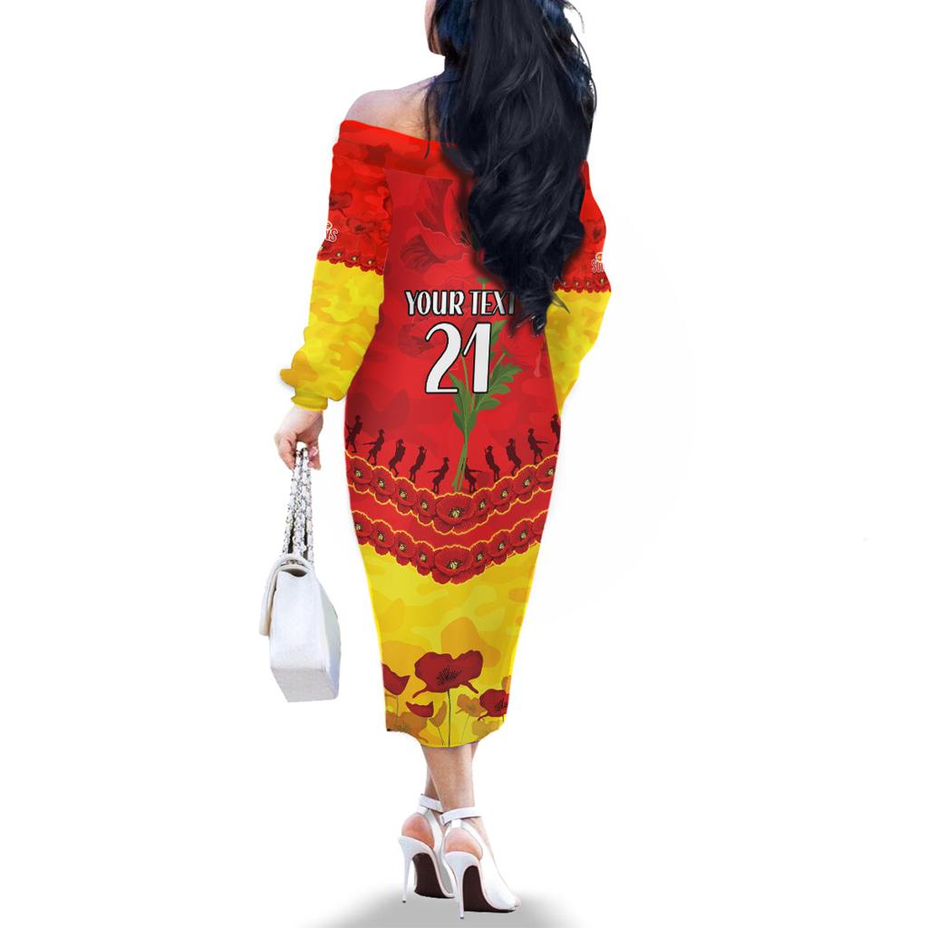 Custom Sun Football Family Matching Off The Shoulder Long Sleeve Dress and Hawaiian Shirt ANZAC Lest We Forget