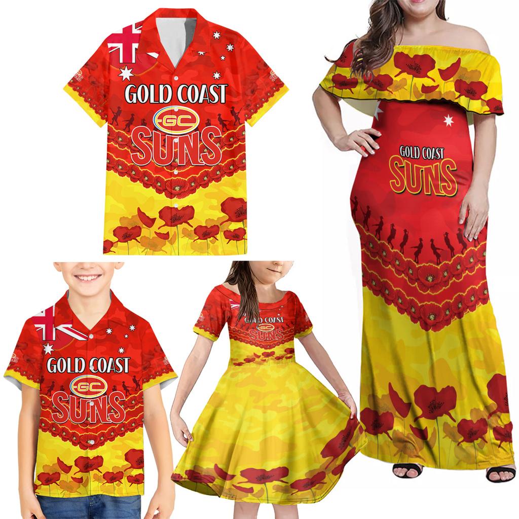 Custom Sun Football Family Matching Off Shoulder Maxi Dress and Hawaiian Shirt ANZAC Lest We Forget