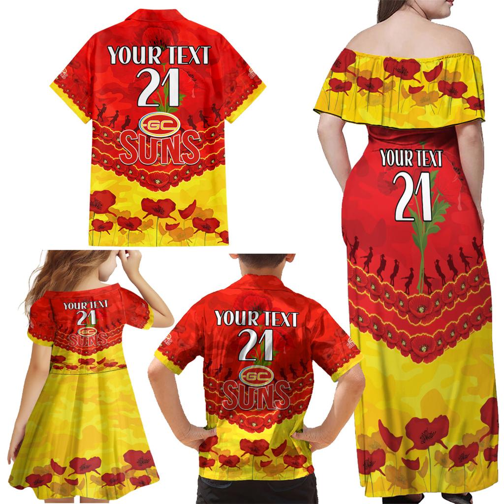 Custom Sun Football Family Matching Off Shoulder Maxi Dress and Hawaiian Shirt ANZAC Lest We Forget
