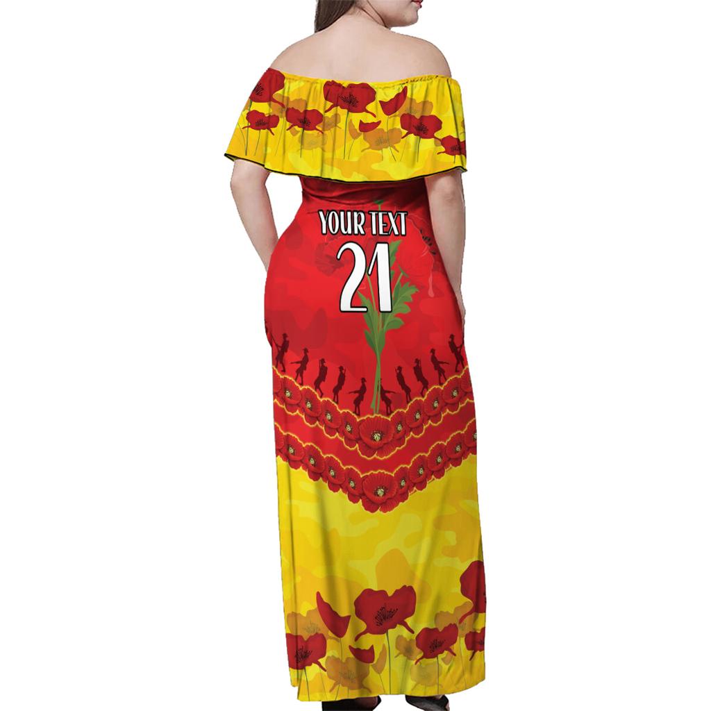 Custom Sun Football Family Matching Off Shoulder Maxi Dress and Hawaiian Shirt ANZAC Lest We Forget