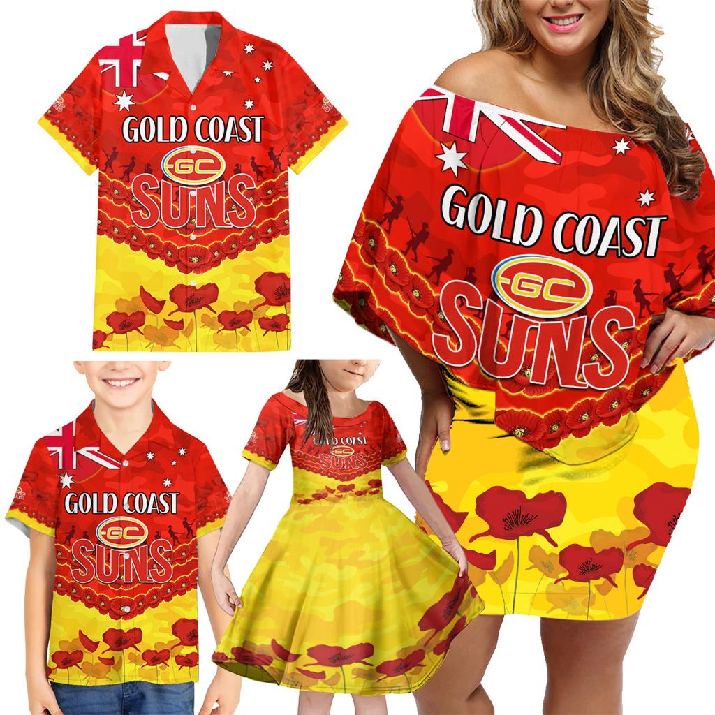 Custom Sun Football Family Matching Off Shoulder Short Dress and Hawaiian Shirt ANZAC Lest We Forget