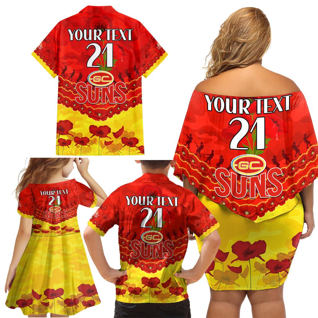 Custom Sun Football Family Matching Off Shoulder Short Dress and Hawaiian Shirt ANZAC Lest We Forget