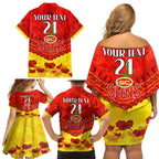 Custom Sun Football Family Matching Off Shoulder Short Dress and Hawaiian Shirt ANZAC Lest We Forget