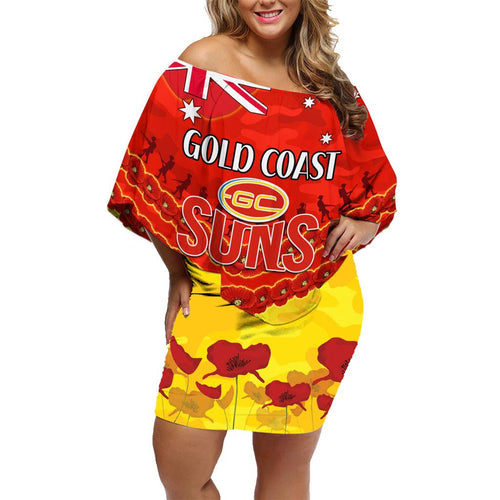 Custom Sun Football Family Matching Off Shoulder Short Dress and Hawaiian Shirt ANZAC Lest We Forget