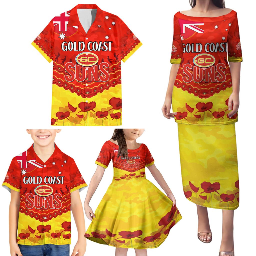 Custom Sun Football Family Matching Puletasi and Hawaiian Shirt ANZAC Lest We Forget