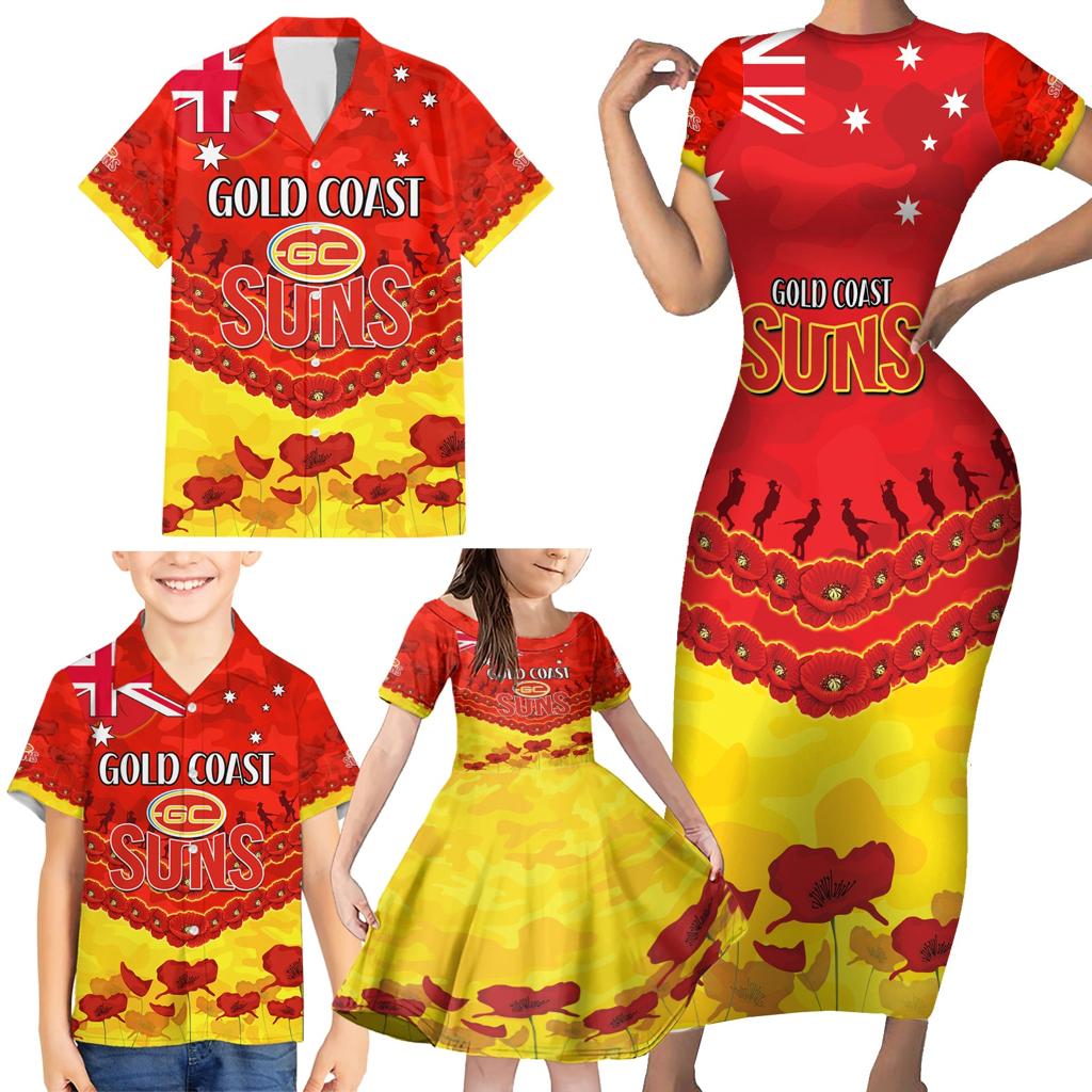 Custom Sun Football Family Matching Short Sleeve Bodycon Dress and Hawaiian Shirt ANZAC Lest We Forget