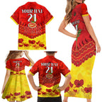 Custom Sun Football Family Matching Short Sleeve Bodycon Dress and Hawaiian Shirt ANZAC Lest We Forget