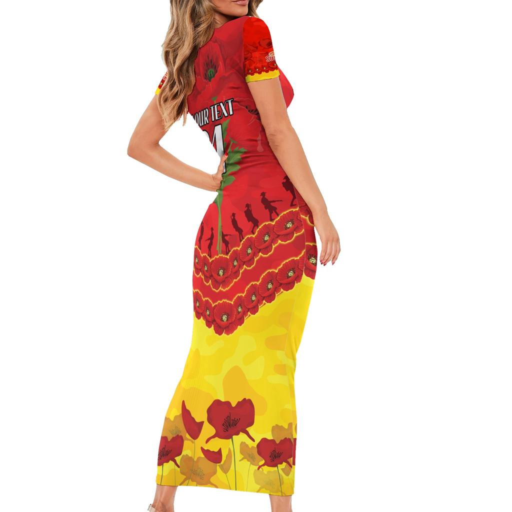 Custom Sun Football Family Matching Short Sleeve Bodycon Dress and Hawaiian Shirt ANZAC Lest We Forget