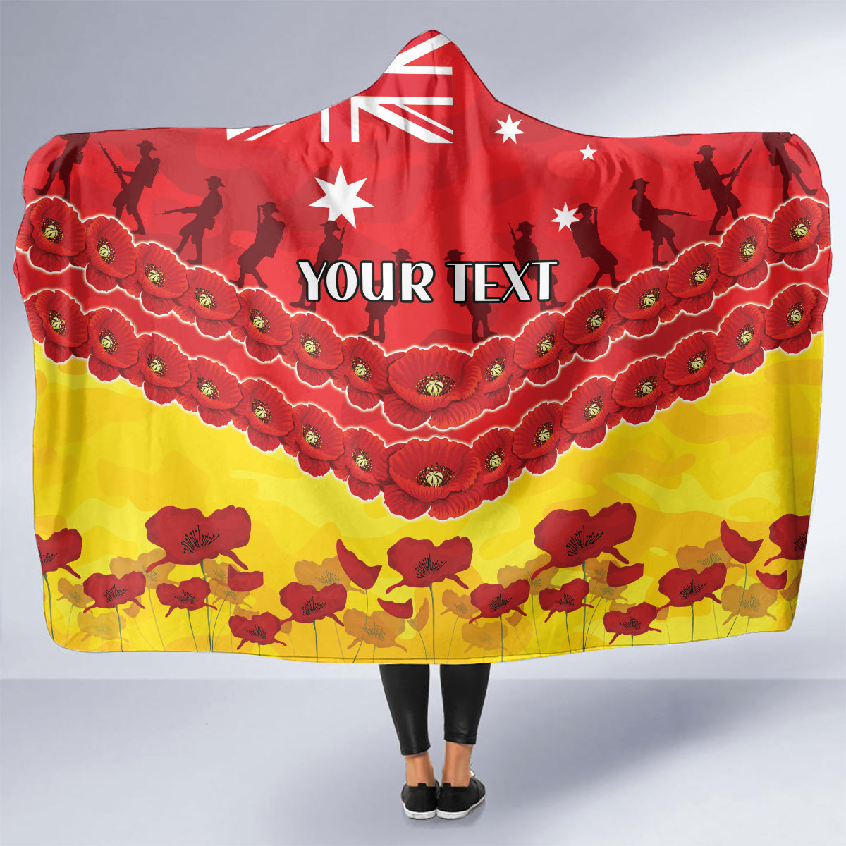 Custom Sun Football Hooded Blanket ANZAC Lest We Forget
