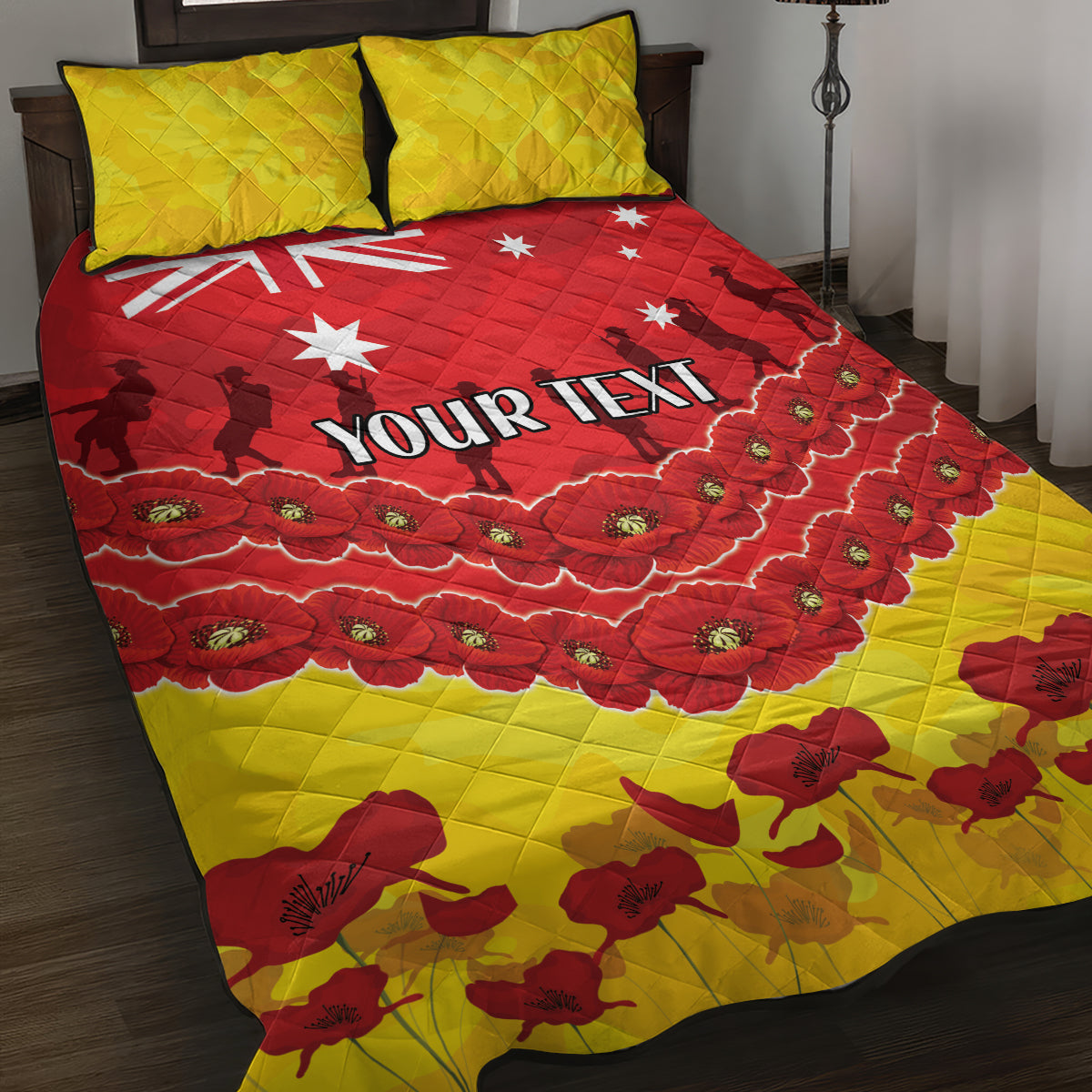 Custom Sun Football Quilt Bed Set ANZAC Lest We Forget