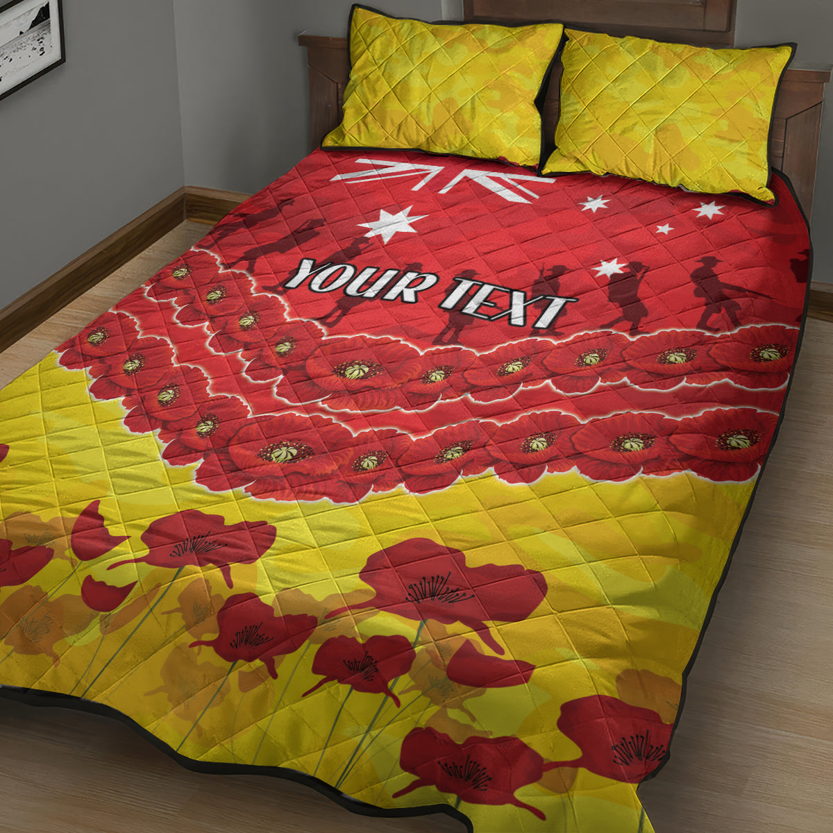 Custom Sun Football Quilt Bed Set ANZAC Lest We Forget