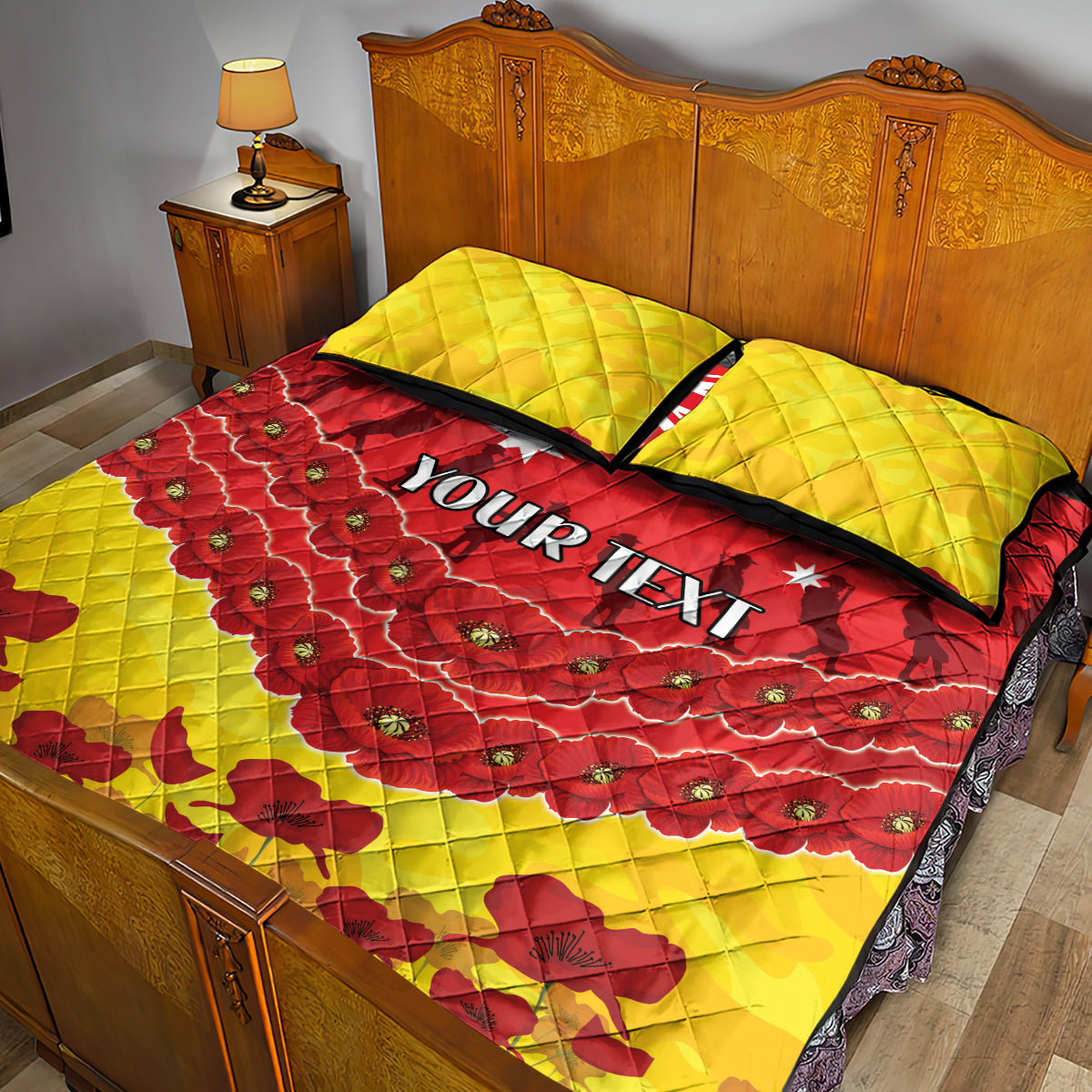 Custom Sun Football Quilt Bed Set ANZAC Lest We Forget