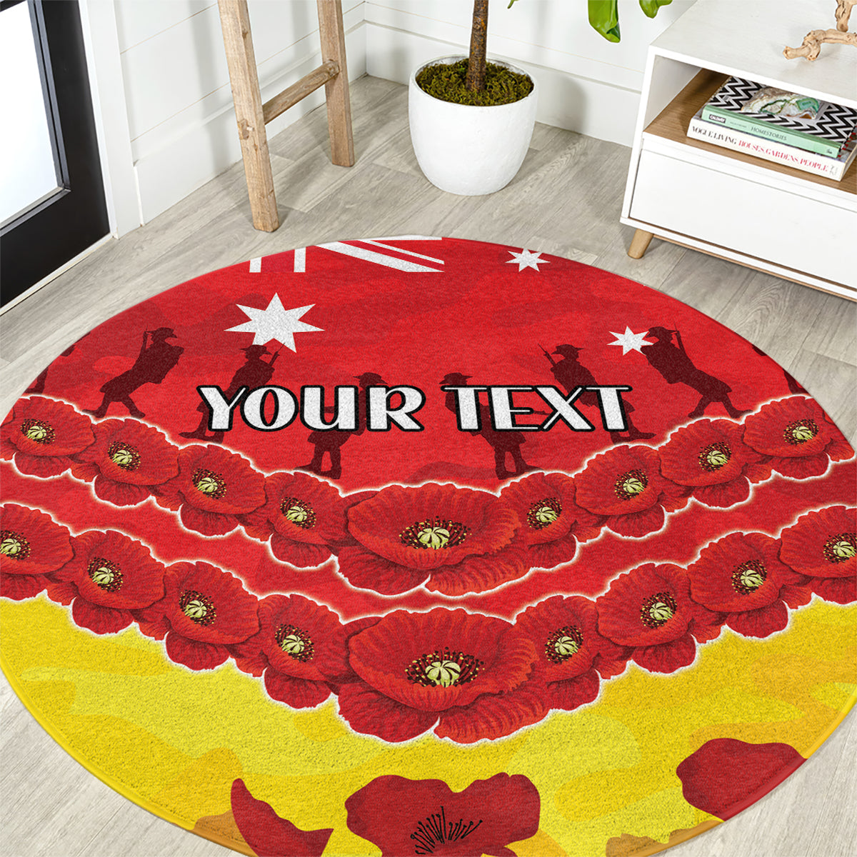 Custom Sun Football Round Carpet ANZAC Lest We Forget