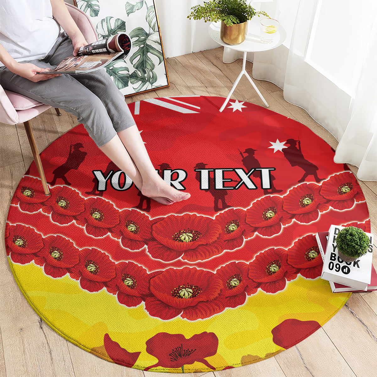 Custom Sun Football Round Carpet ANZAC Lest We Forget