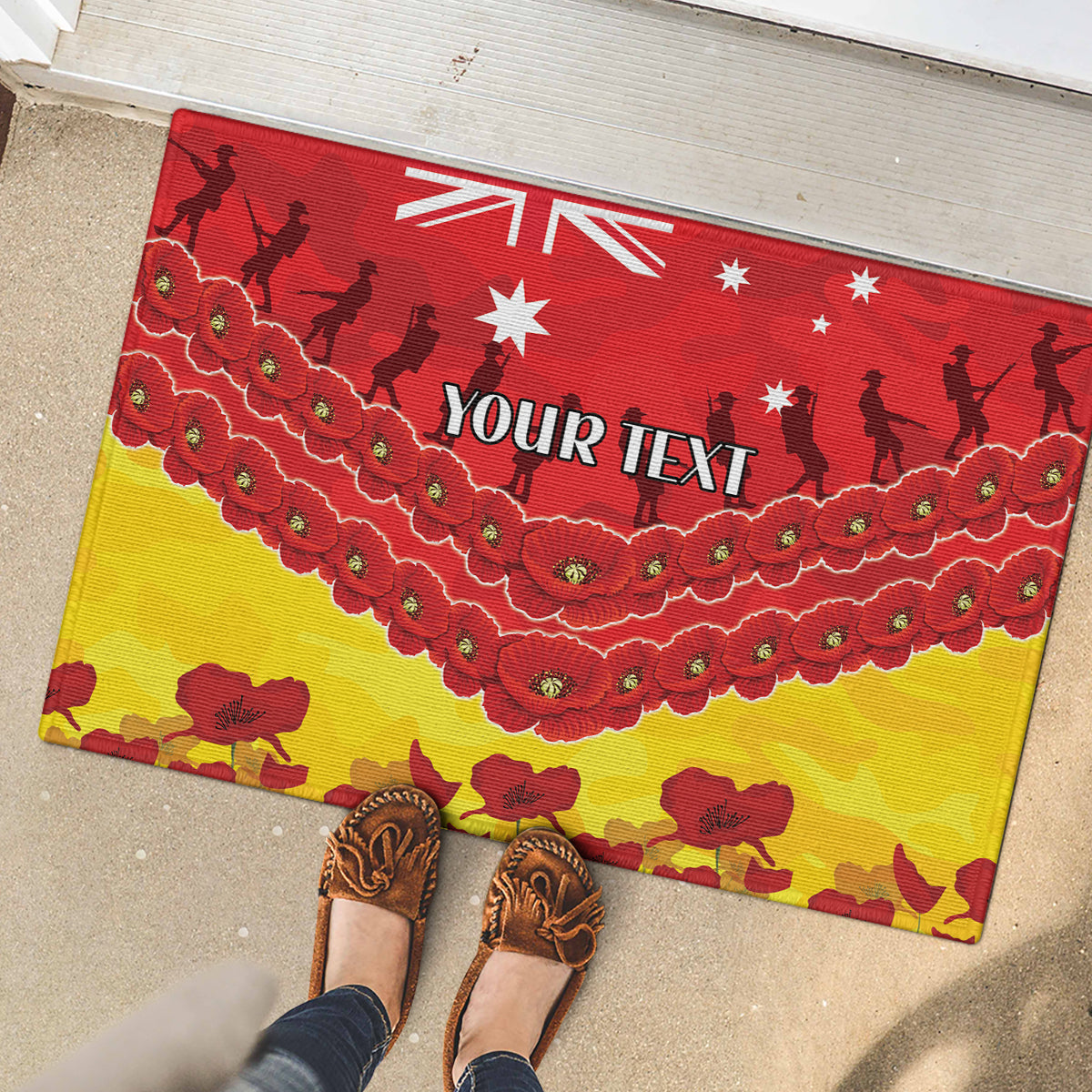 Custom Sun Football Rubber Doormat ANZAC Lest We Forget
