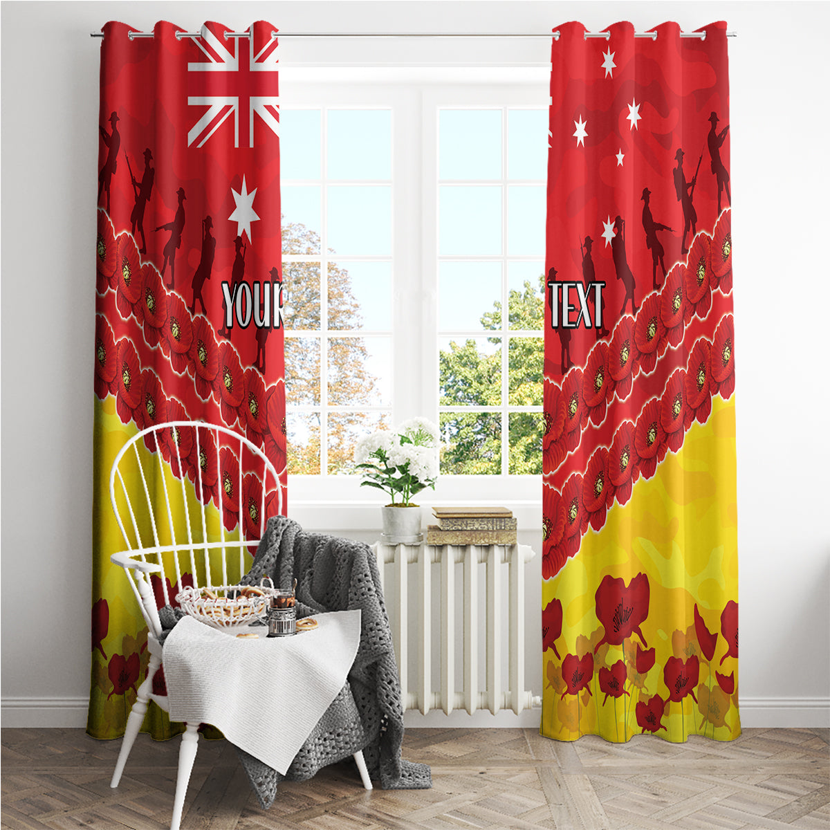 Custom Sun Football Window Curtain ANZAC Lest We Forget