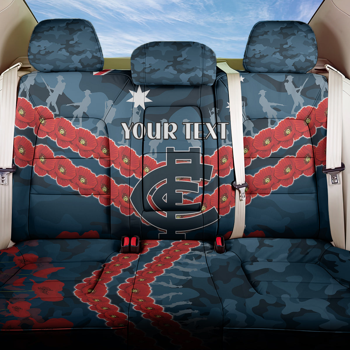 Custom Blues Football Back Car Seat Cover ANZAC Lest We Forget