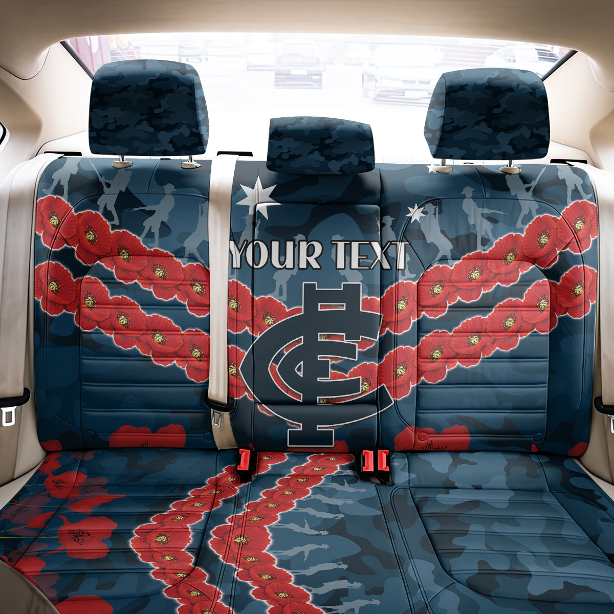 Custom Blues Football Back Car Seat Cover ANZAC Lest We Forget