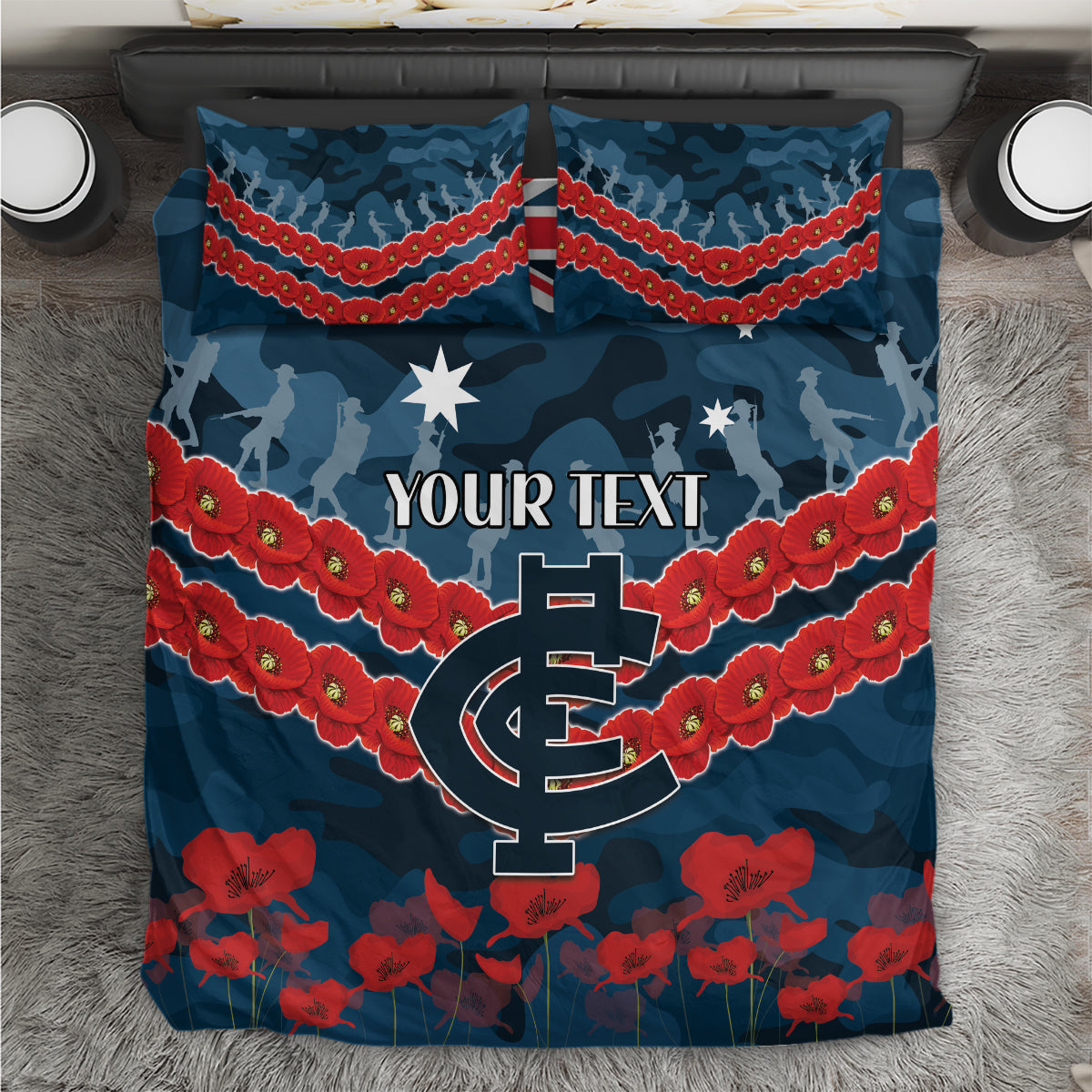 Custom Blues Football Bedding Set ANZAC Lest We Forget