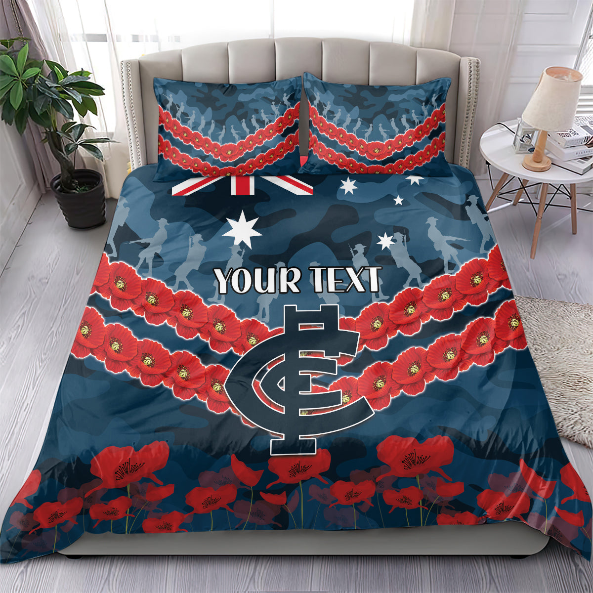 Custom Blues Football Bedding Set ANZAC Lest We Forget