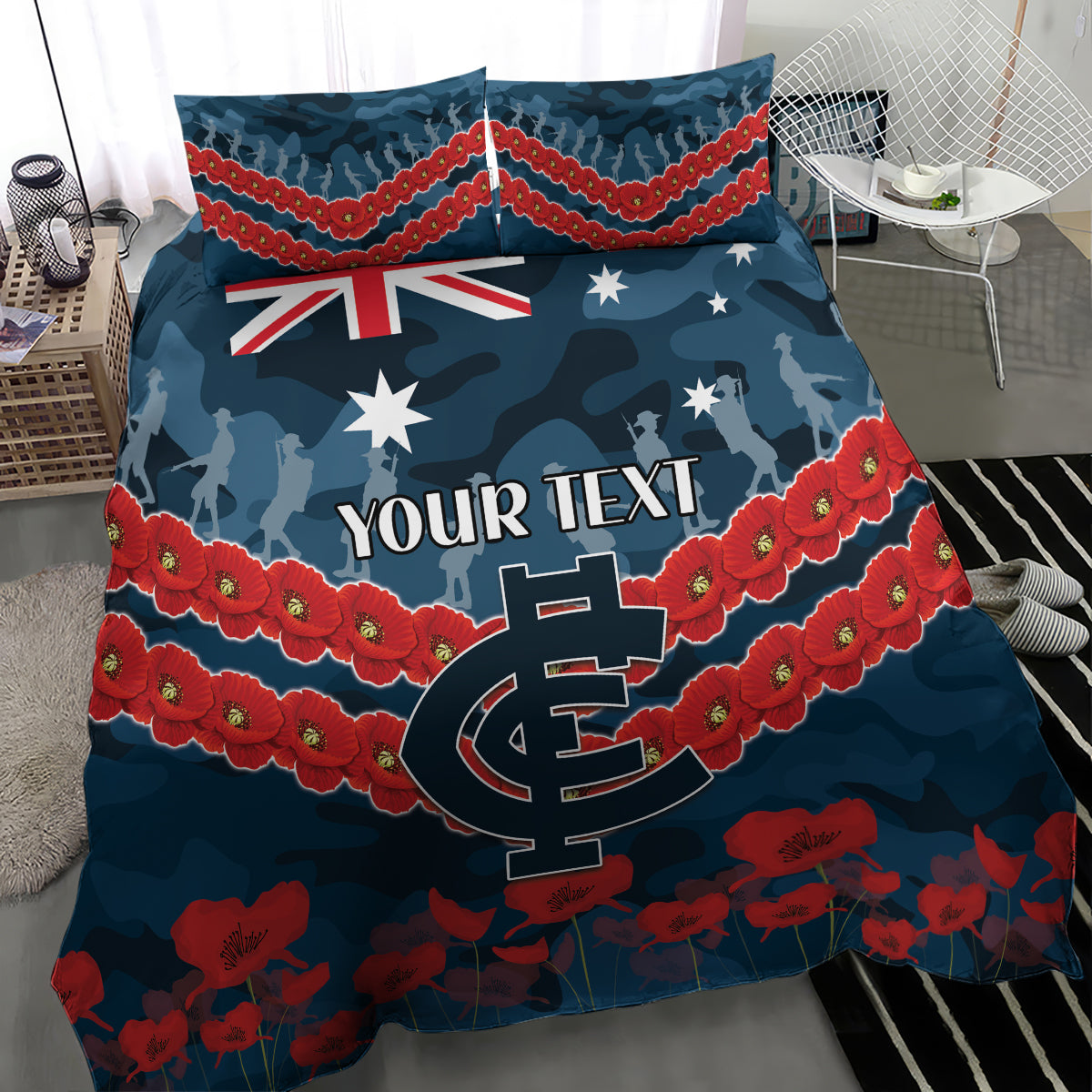 Custom Blues Football Bedding Set ANZAC Lest We Forget