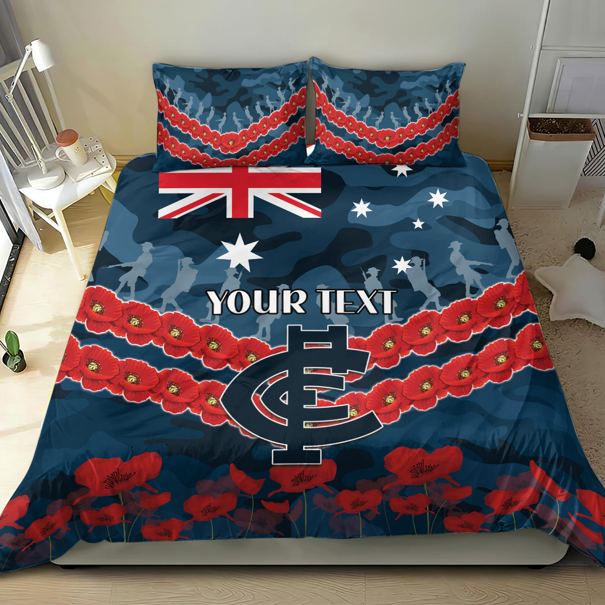 Custom Blues Football Bedding Set ANZAC Lest We Forget