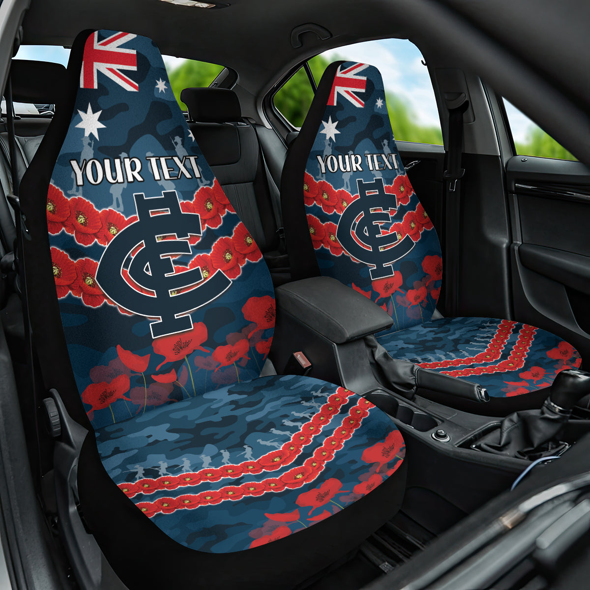 Custom Blues Football Car Seat Cover ANZAC Lest We Forget