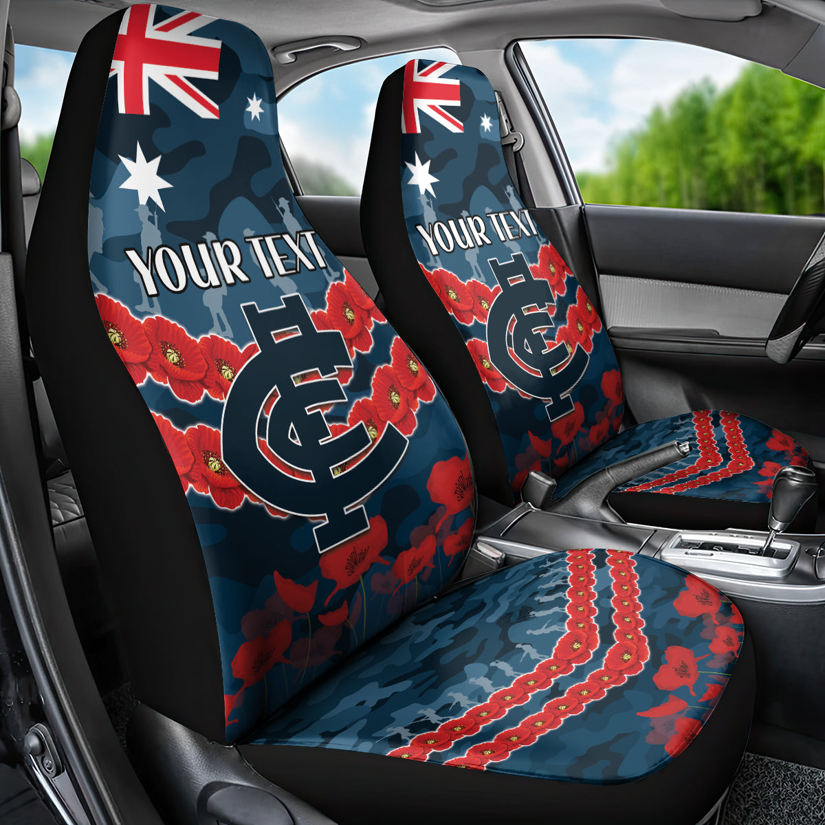 Custom Blues Football Car Seat Cover ANZAC Lest We Forget