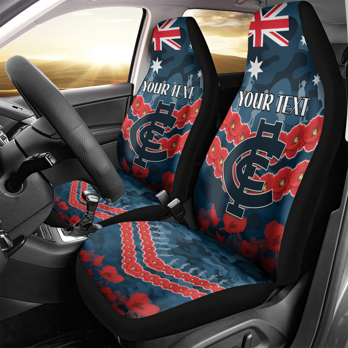 Custom Blues Football Car Seat Cover ANZAC Lest We Forget