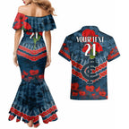 Custom Blues Football Couples Matching Mermaid Dress and Hawaiian Shirt ANZAC Lest We Forget