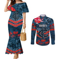 Custom Blues Football Couples Matching Mermaid Dress and Long Sleeve Button Shirt ANZAC Lest We Forget