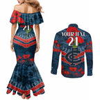 Custom Blues Football Couples Matching Mermaid Dress and Long Sleeve Button Shirt ANZAC Lest We Forget