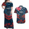 Custom Blues Football Couples Matching Off Shoulder Maxi Dress and Hawaiian Shirt ANZAC Lest We Forget