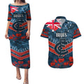 Custom Blues Football Couples Matching Puletasi and Hawaiian Shirt ANZAC Lest We Forget