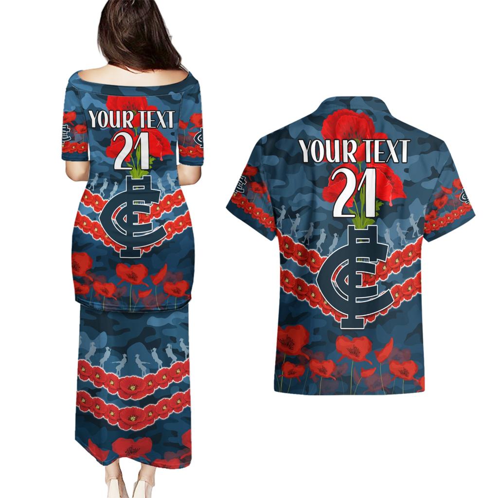 Custom Blues Football Couples Matching Puletasi and Hawaiian Shirt ANZAC Lest We Forget