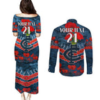 Custom Blues Football Couples Matching Puletasi and Long Sleeve Button Shirt ANZAC Lest We Forget