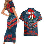 Custom Blues Football Couples Matching Short Sleeve Bodycon Dress and Hawaiian Shirt ANZAC Lest We Forget